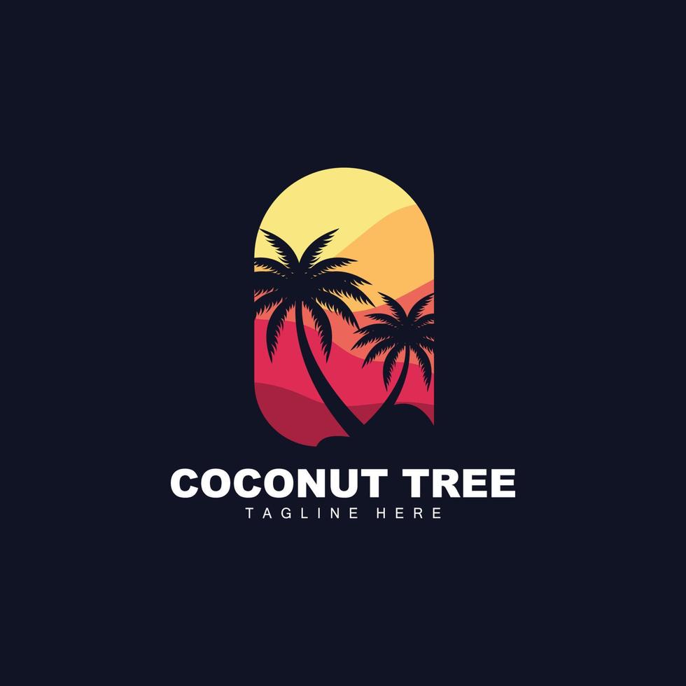 logotipo de árbol de coco, vector de árbol oceánico, diseño para plantillas, marca de producto, logotipo de objeto de turismo de playa