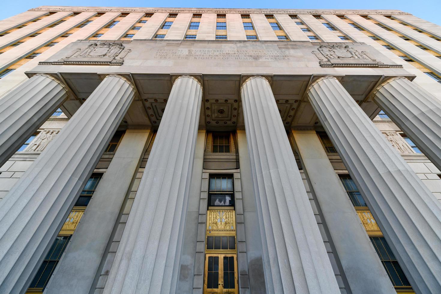 Bronx County Courthouse, also known as the Mario Merola Building, is a historic courthouse building located in the Concourse and Melrose neighborhoods of the Bronx in New York City, 2022 photo