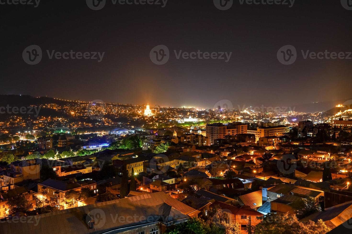 Sameba Holy Trinity Orthodox Cathedral church in  Tbilisi, Georgia at night. photo