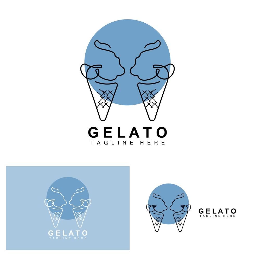 Ice Cream Gelato Logo Design, Sweet Soft Cold Food, Vector Brand Company Products