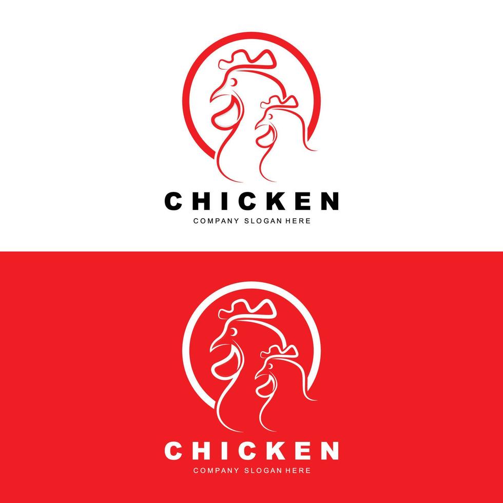 logotipo de pollo, vector de animales de granja, diseño para granja de pollos, restaurante de pollo frito, cafetería