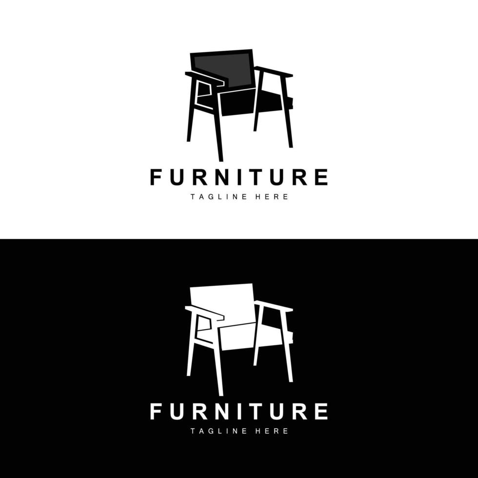 logotipo de muebles, diseño de muebles para el hogar, ilustración del icono de la habitación, mesa, silla, lámpara, marco, reloj, maceta vector