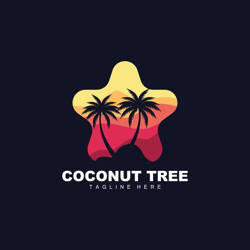 logotipo de árbol de coco, vector de árbol oceánico, diseño para plantillas, marca de producto, logotipo de objeto de turismo de playa