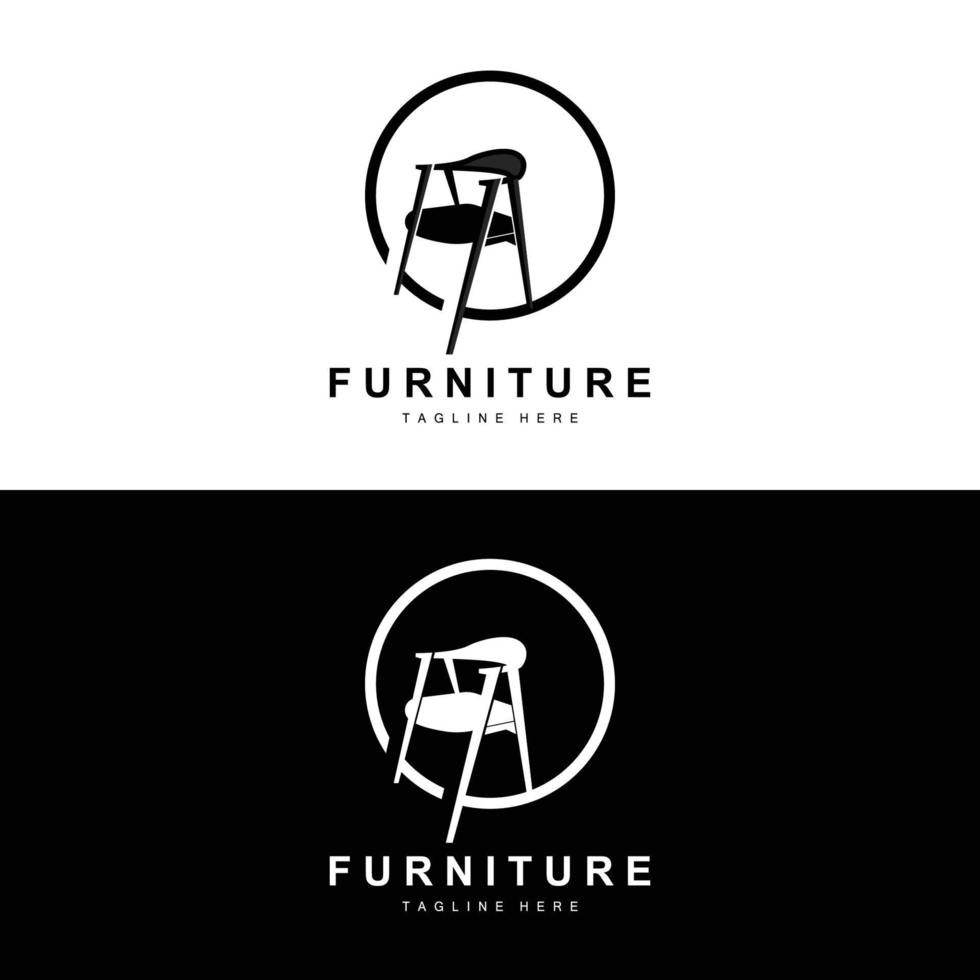 logotipo de muebles, diseño de muebles para el hogar, ilustración del icono de la habitación, mesa, silla, lámpara, marco, reloj, maceta vector