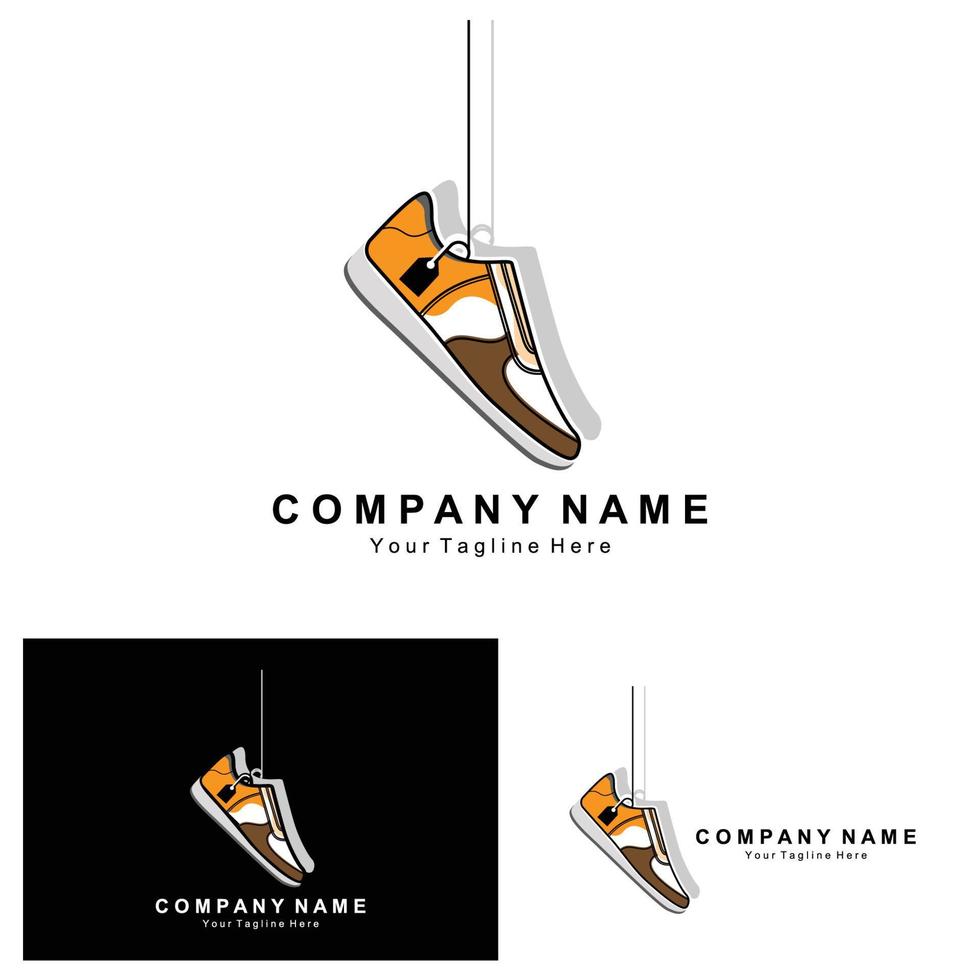 Sneakers Shoe Logo Design, vector illustration of trending youth footwear, simple funky concept