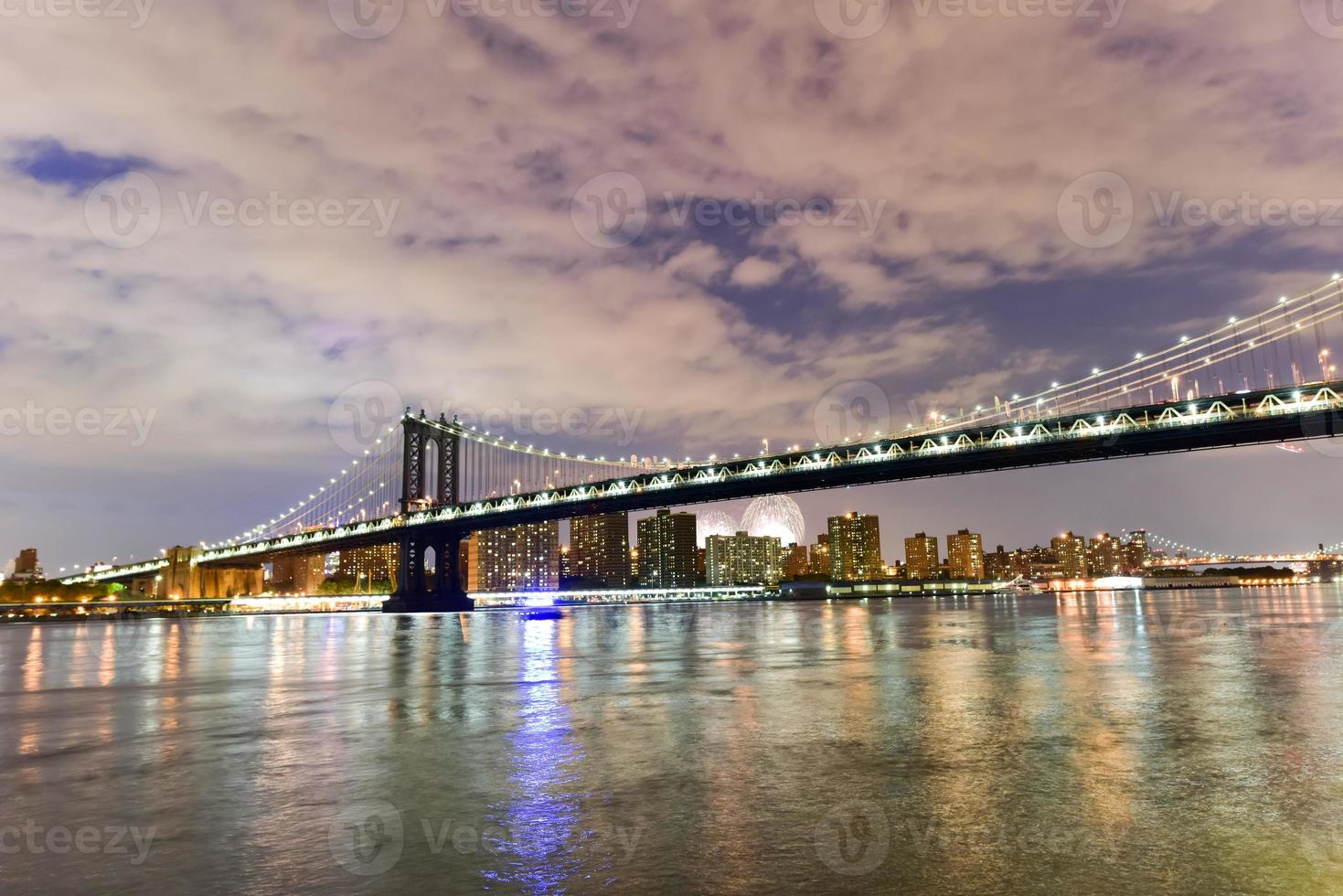 Brooklyn Bridge and Manhattan View with Fireworks photo