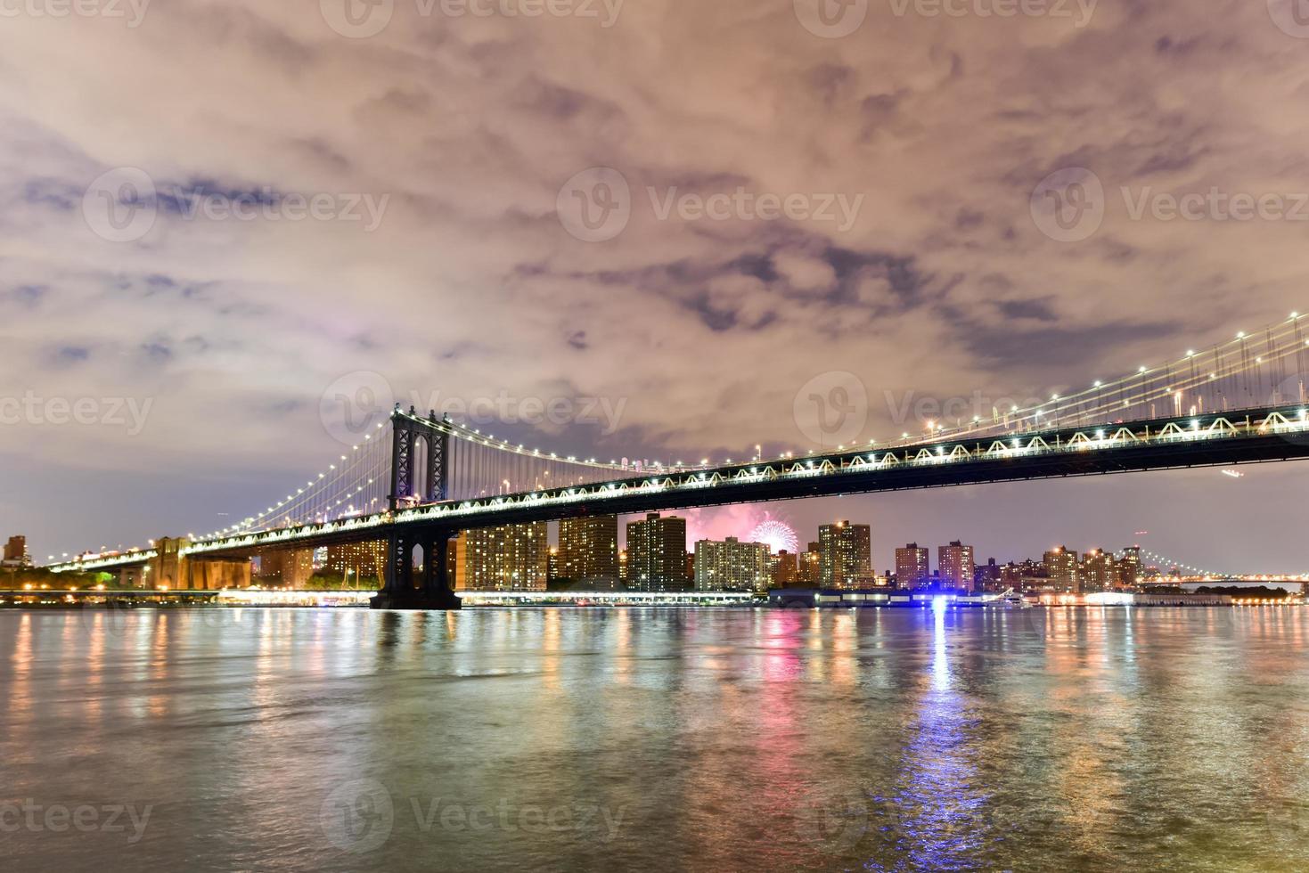 Brooklyn Bridge and Manhattan View with Fireworks photo