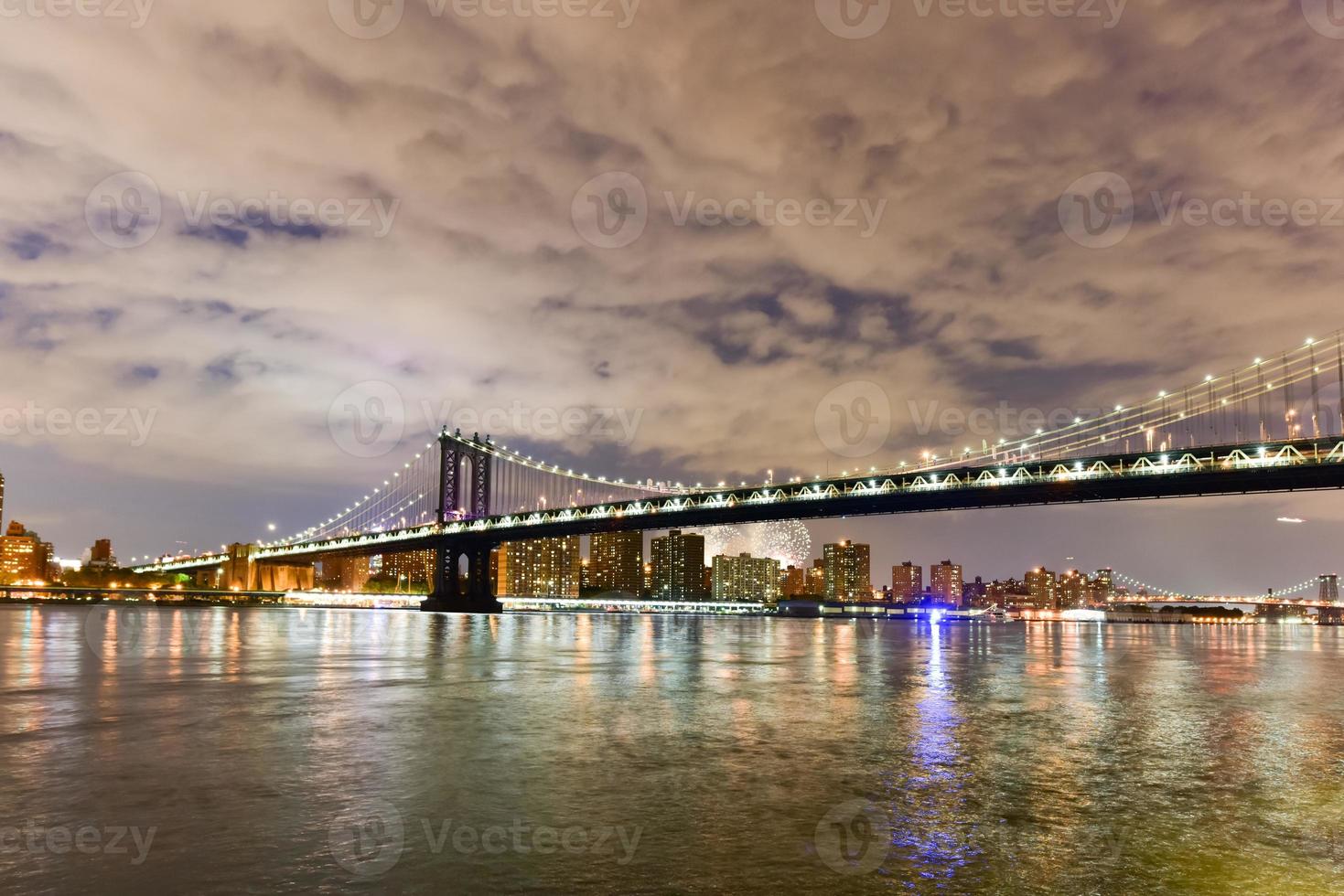 Brooklyn Bridge and Manhattan View with Fireworks photo