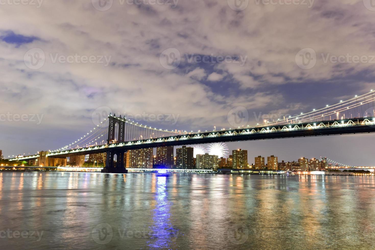 Brooklyn Bridge and Manhattan View with Fireworks photo