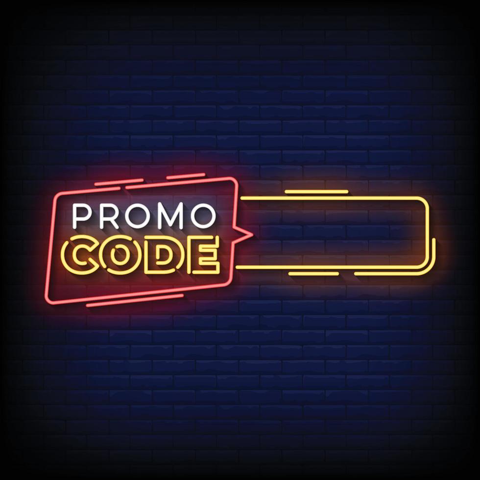 neon sign promo code with brick wall background vector illustration