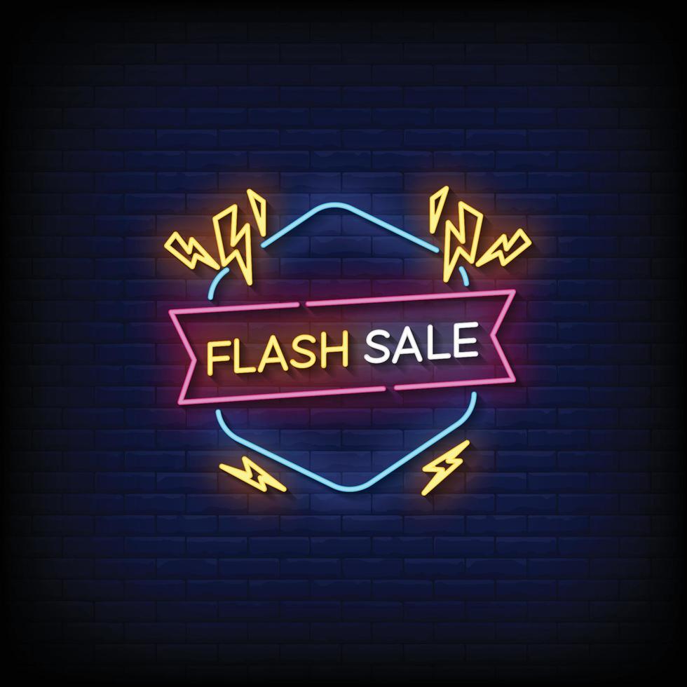 neon sign flash sale with brick wall background vector illustration