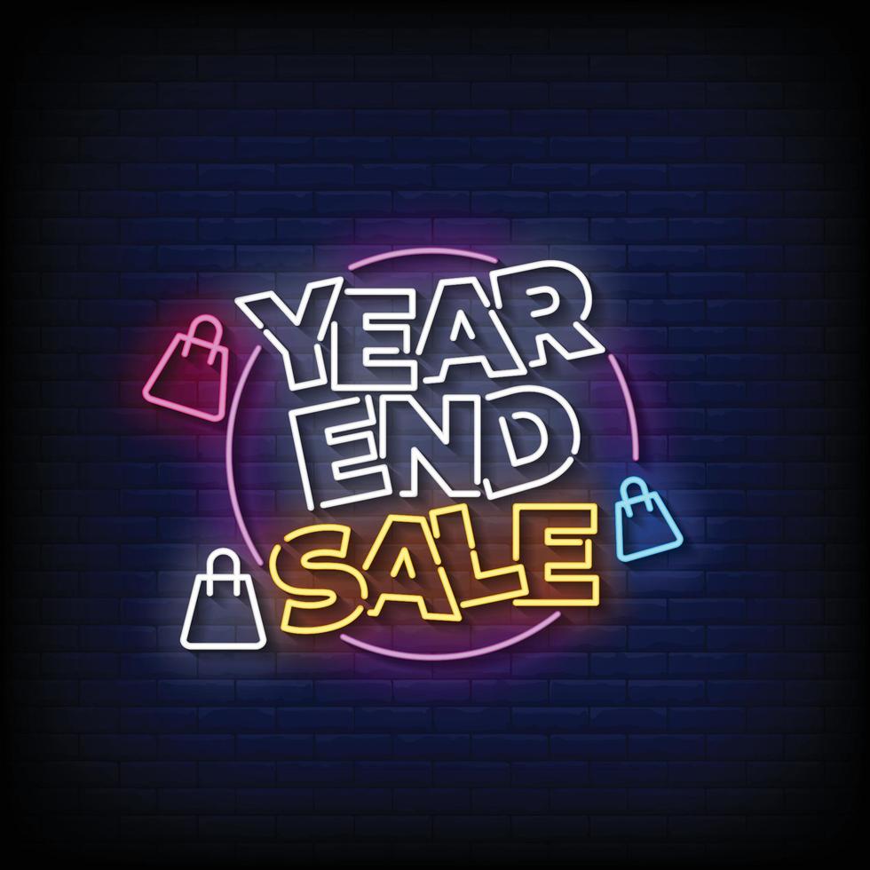 neon sign year end sale with brick wall background vector illustration
