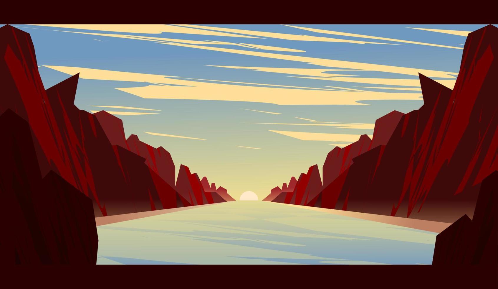 vector illustration 2d landscape of rocky cliff with river