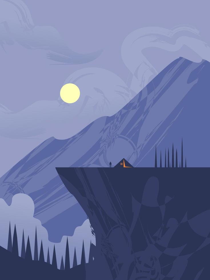 vector illustration of night mountain view