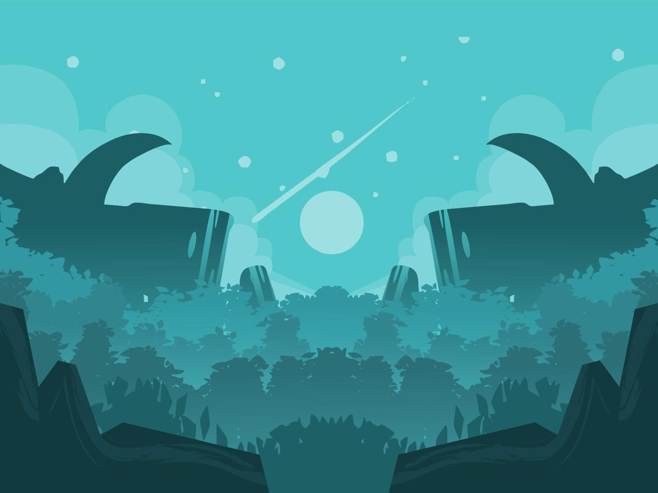 vector illustration 2d landscape of mountains with trees and moon