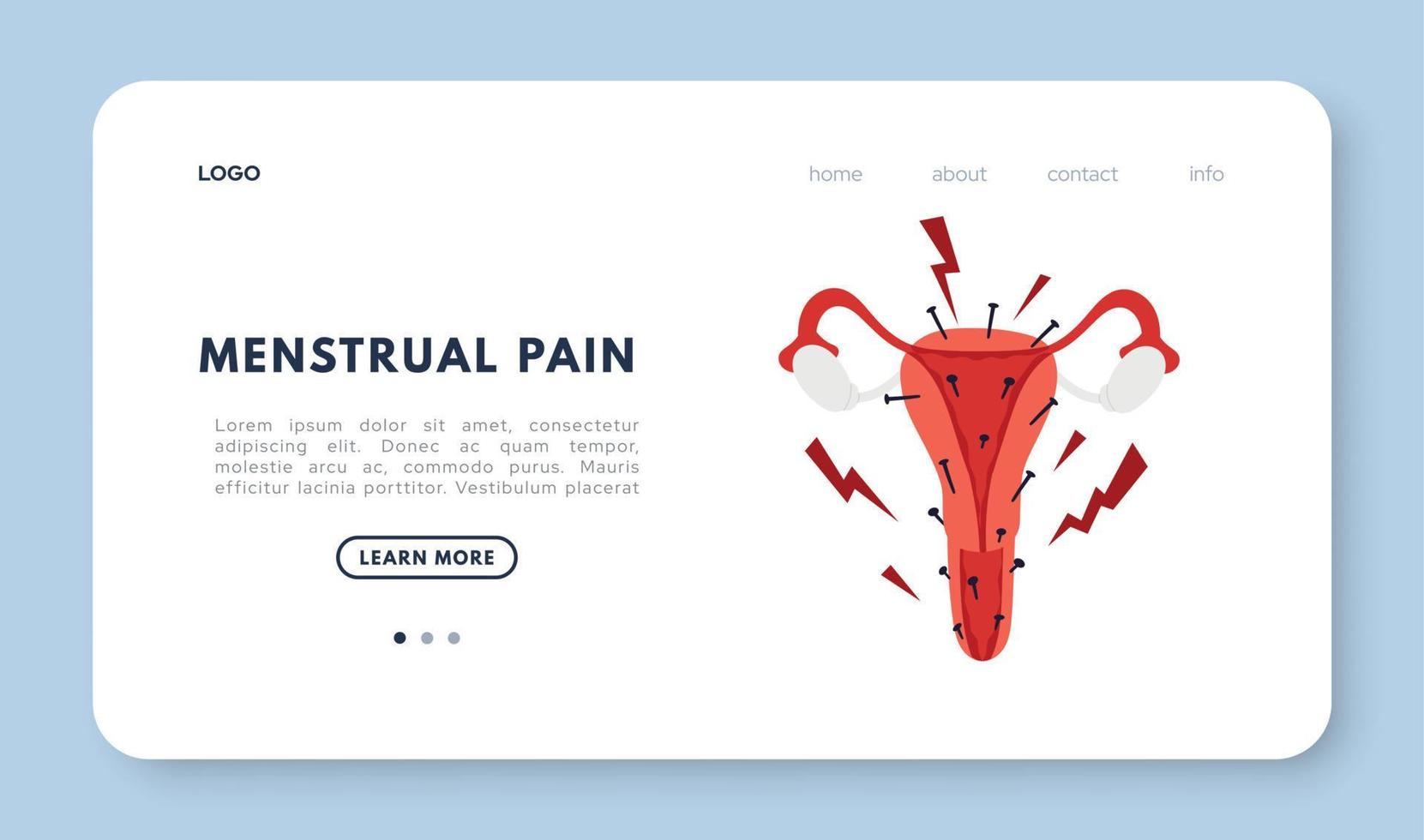 Painful menstruation. Web banner with uterus. Flat vector illustration