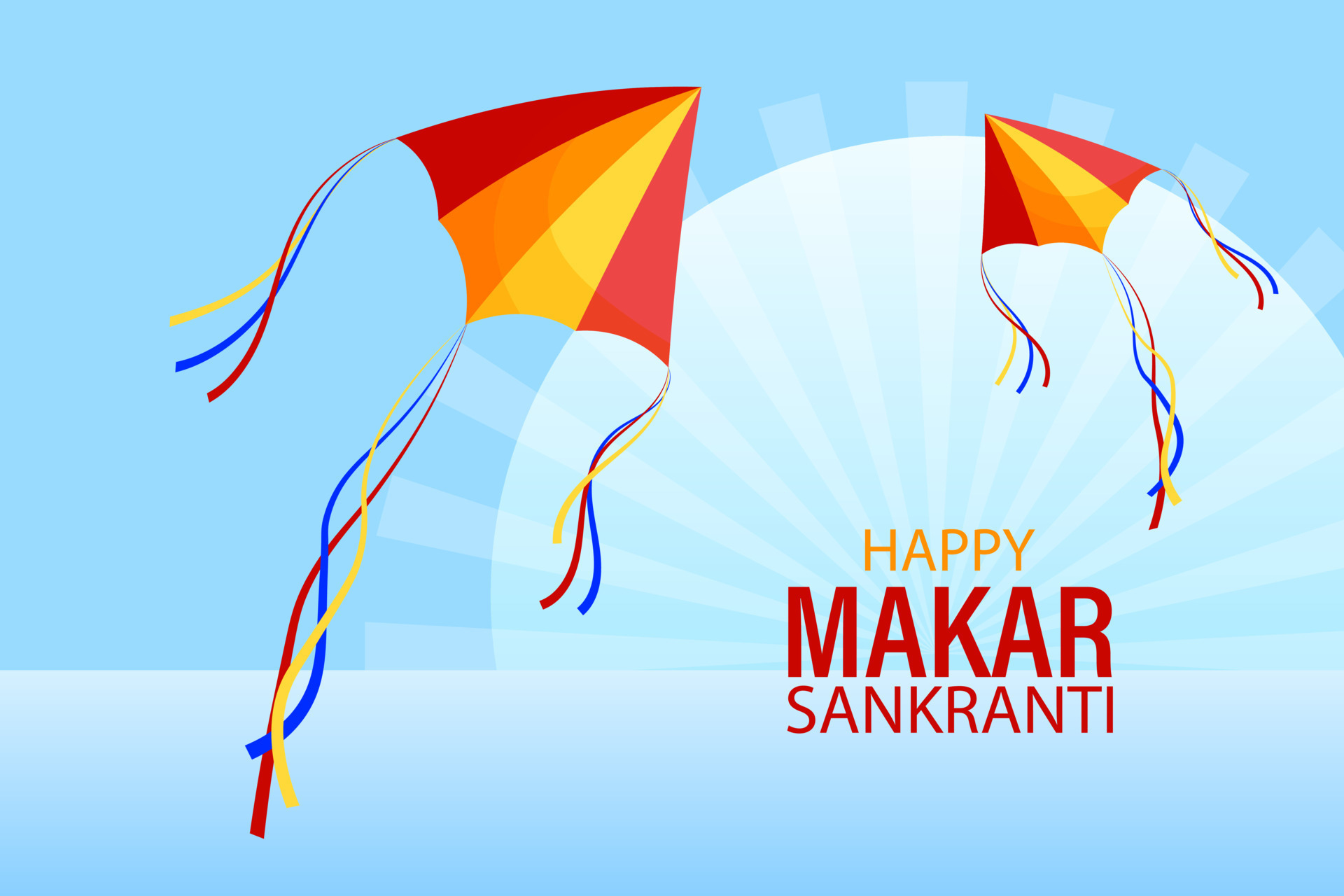 Happy Makar Sankranti, colorful kites in the sky with sun. Hindu