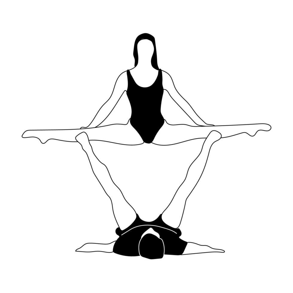 Vector yoga illustration. Yoga asanas for couple yoga.Hand drawn sketch.