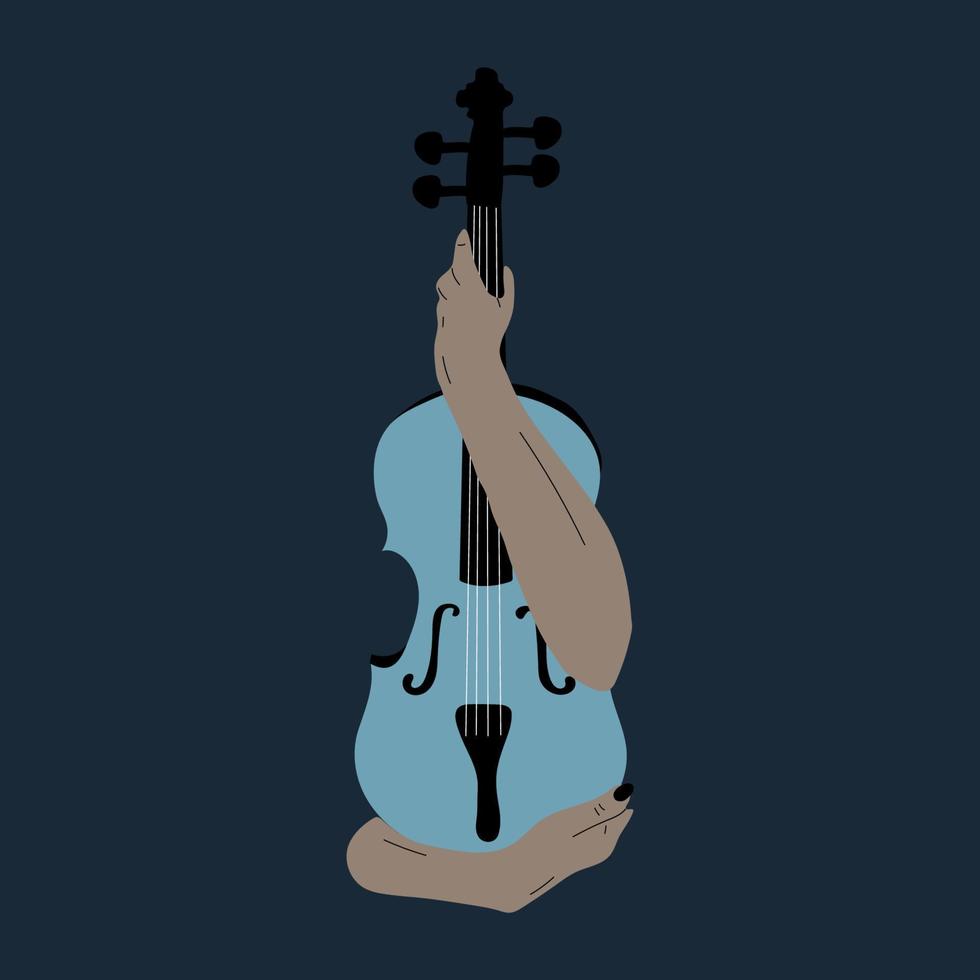 Poster idea for music event, with symbols of the violin instrument. Banner, flyer, invitation, ticket or advertising banner with abstract violin. Flat vector illustration. Hand drawn style.