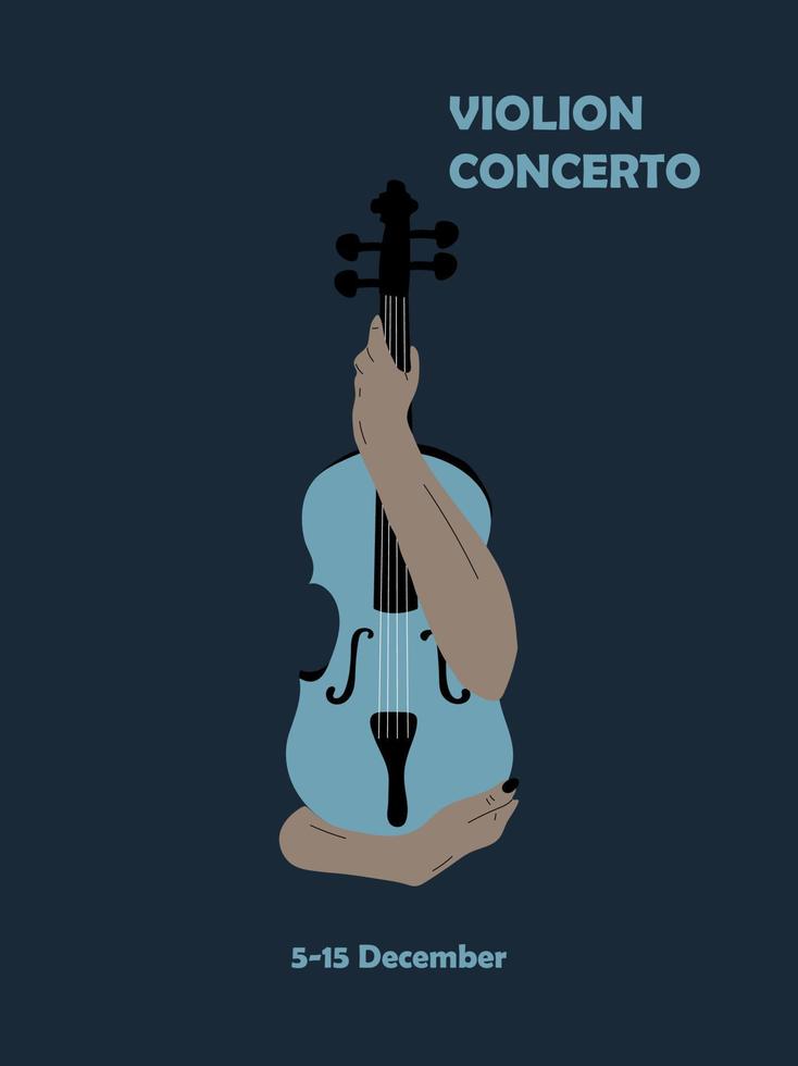 Poster idea for music event, with symbols of the violin instrument. Banner, flyer, invitation, ticket or advertising banner with abstract violin. Flat vector illustration. Hand drawn style.