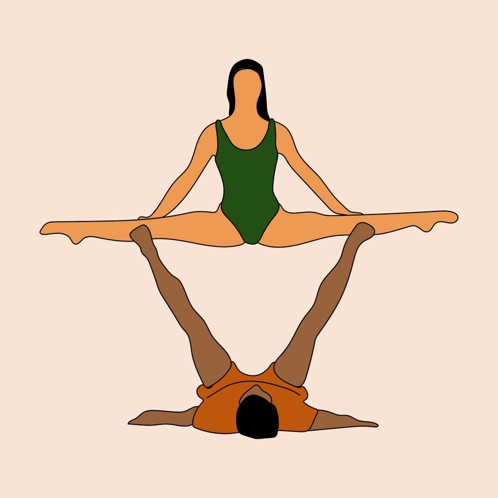 Vector yoga illustration. Yoga asanas for couple yoga.Hand drawn sketch