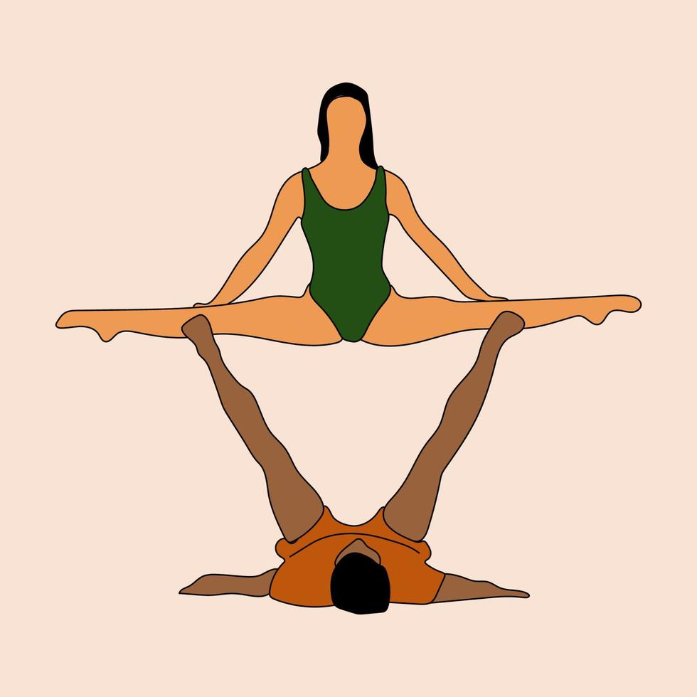 ilustración vectorial de yoga. asanas de yoga para pareja yoga. boceto dibujado a mano vector