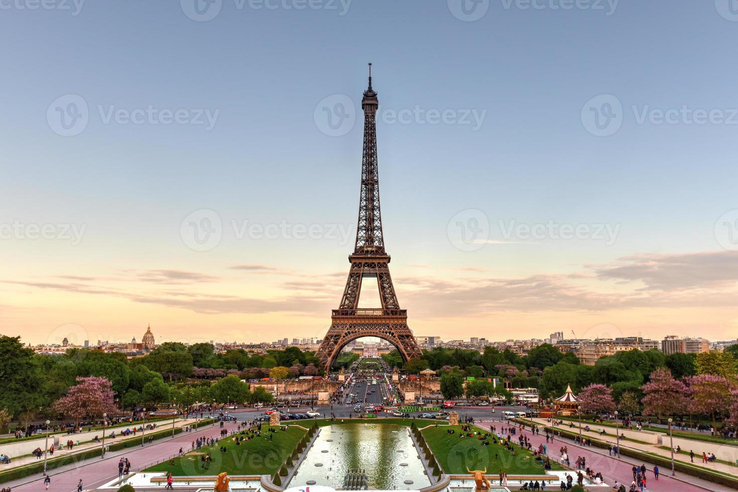 The Eiffel Tower, a wrought iron lattice tower on the Champ de Mars in Paris, France. photo