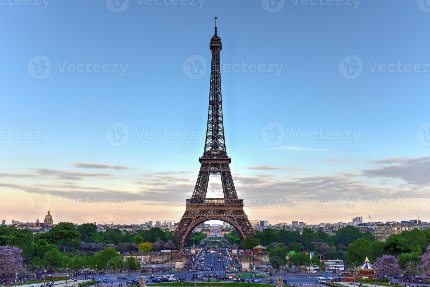 The Eiffel Tower, a wrought iron lattice tower on the Champ de Mars in Paris, France. photo