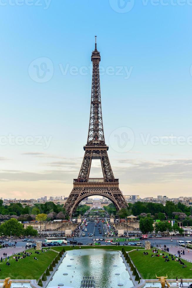 The Eiffel Tower, a wrought iron lattice tower on the Champ de Mars in Paris, France. photo