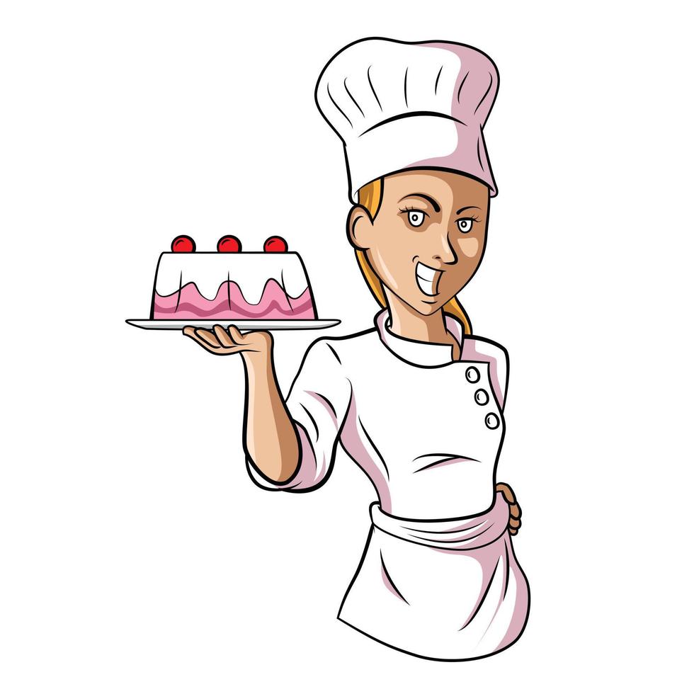 Woman Chef With Cake Illustration vector