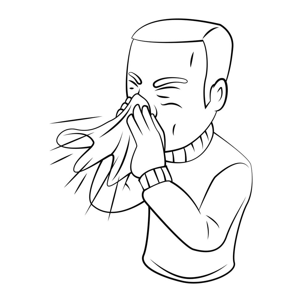 Sneezing Man Sketch Illustration vector