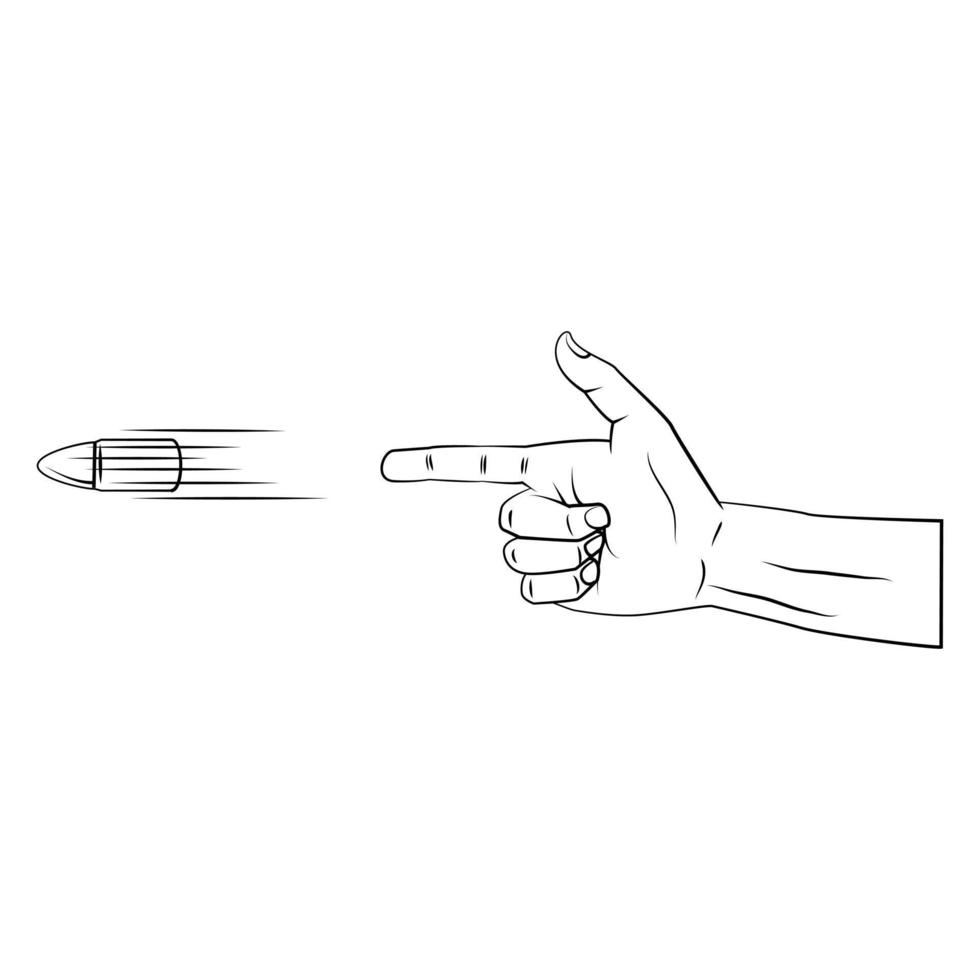 ilustración de contorno de bala de mano de pistola vector