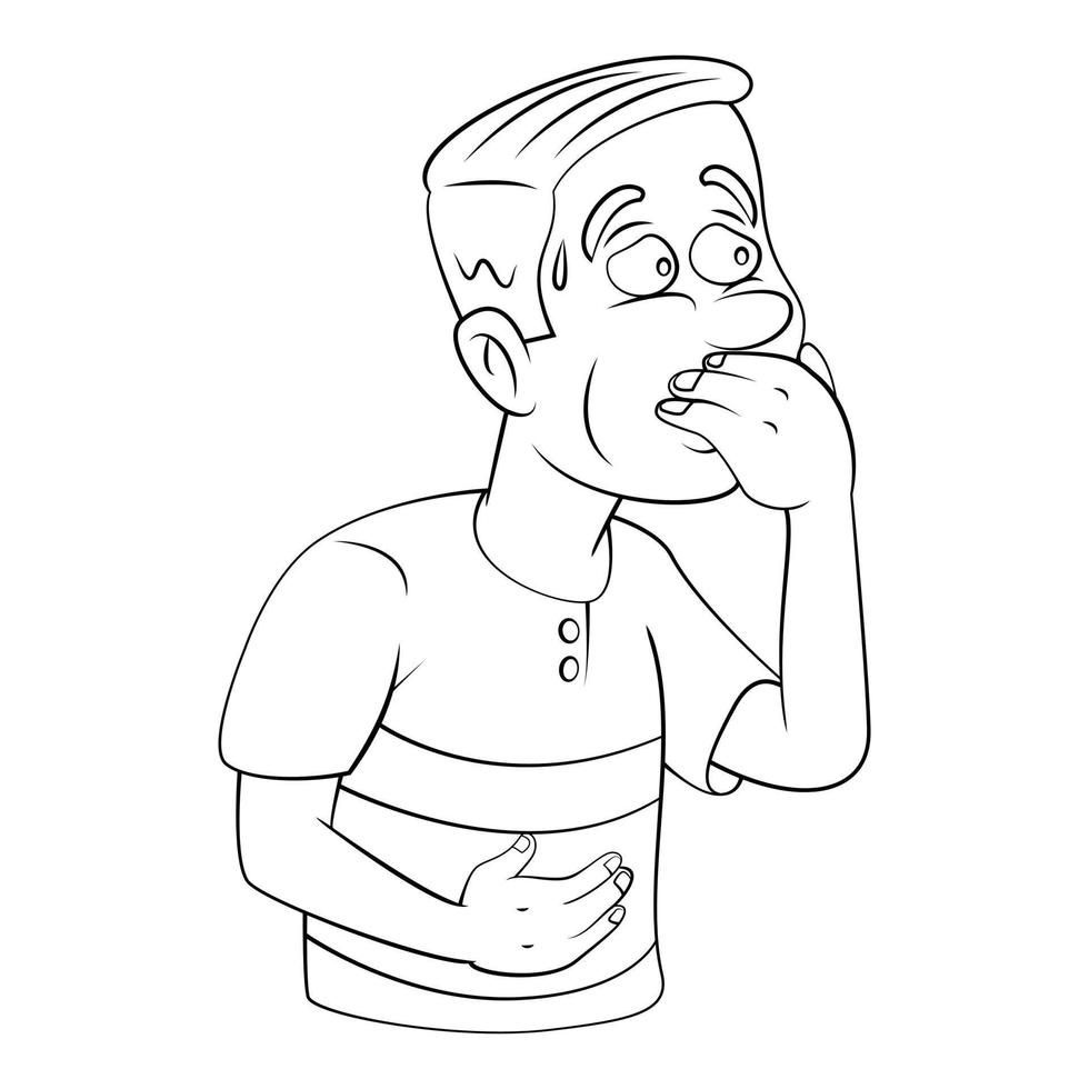 Man Resist Vomiting Sketch Illustration vector