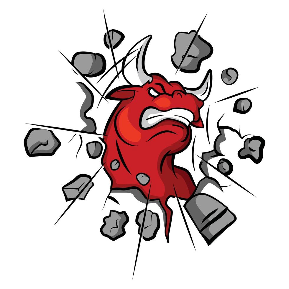 Angry Bull Break The Wall Illustration vector