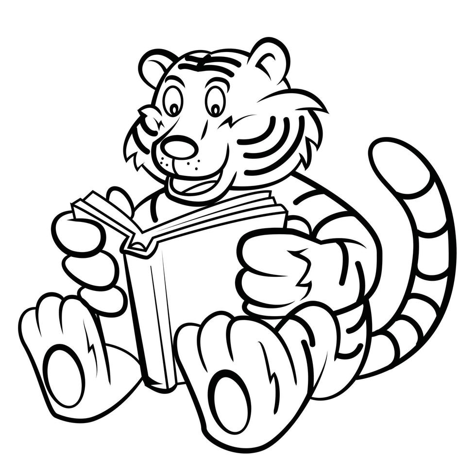 pequeño tigre lee un boceto de libro vector