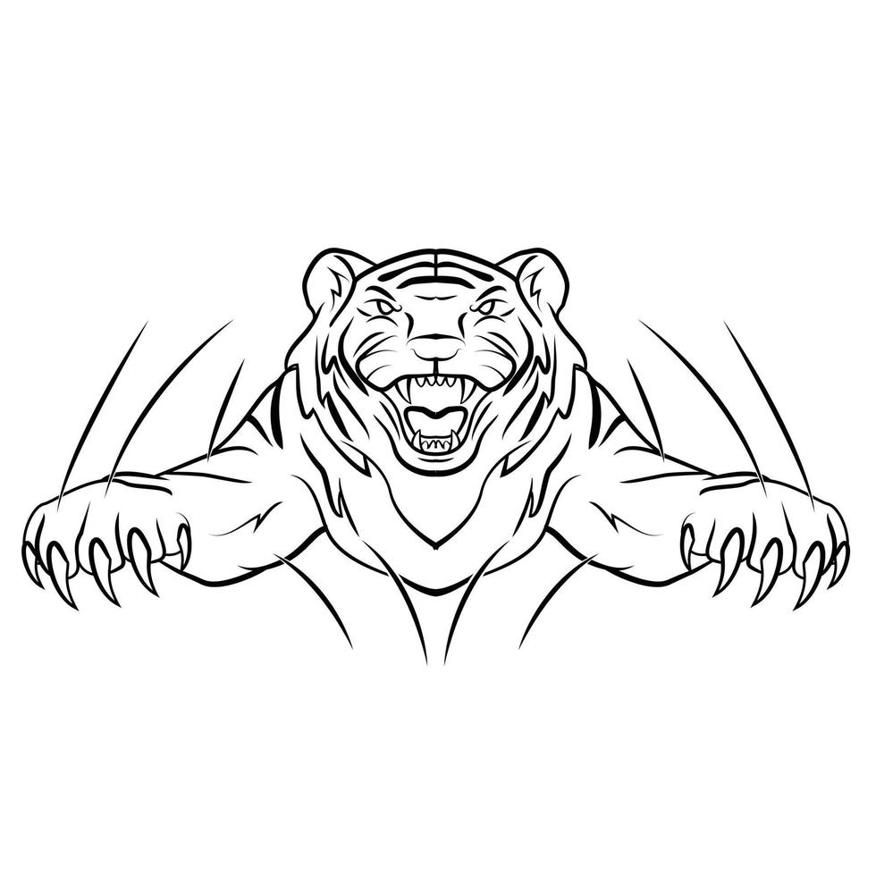 Tiger Jump Vector Sketch Illustration