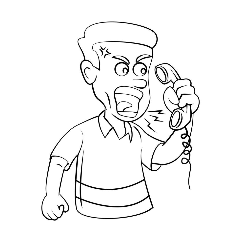 Man Angry With Telephone Sketch vector