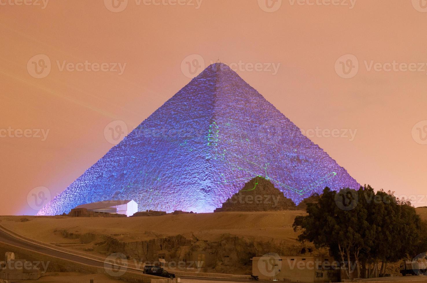 Giza Pyramid and Sphinx Light Show at Night - Cairo, Egypt photo