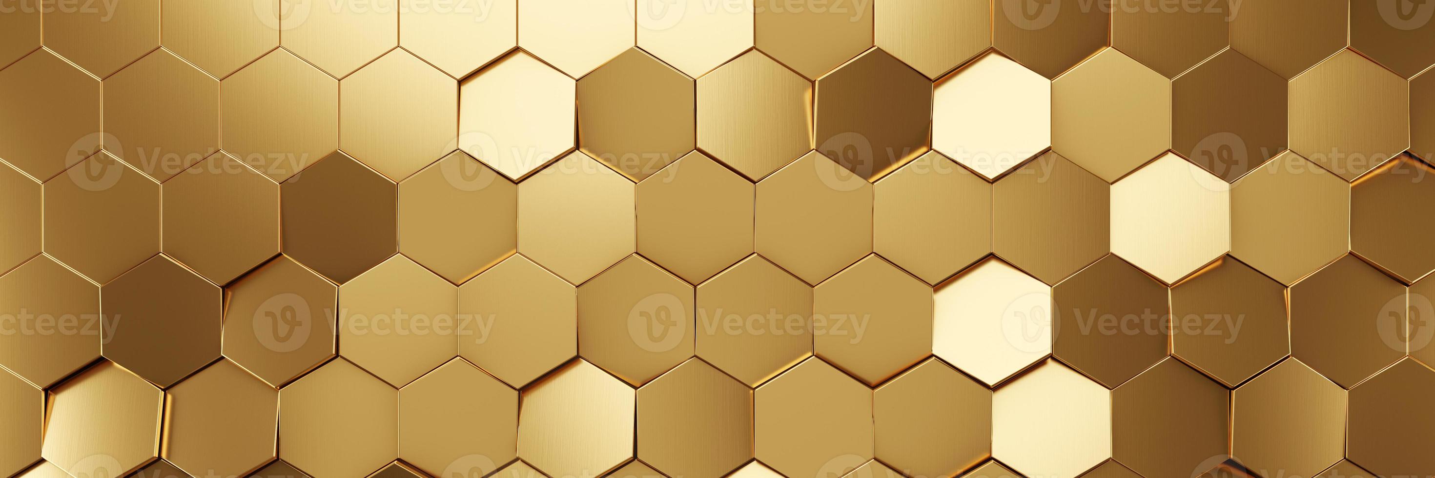 Futuristic gold hexagonal texture background. 3d rendering photo