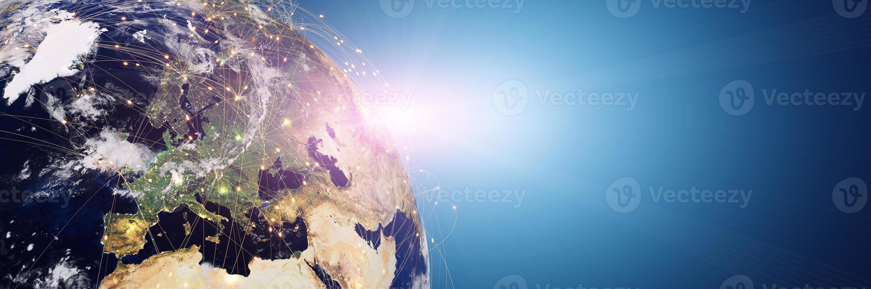 Globalization and communication concept. Earth and luminous rays. 3d rendering photo