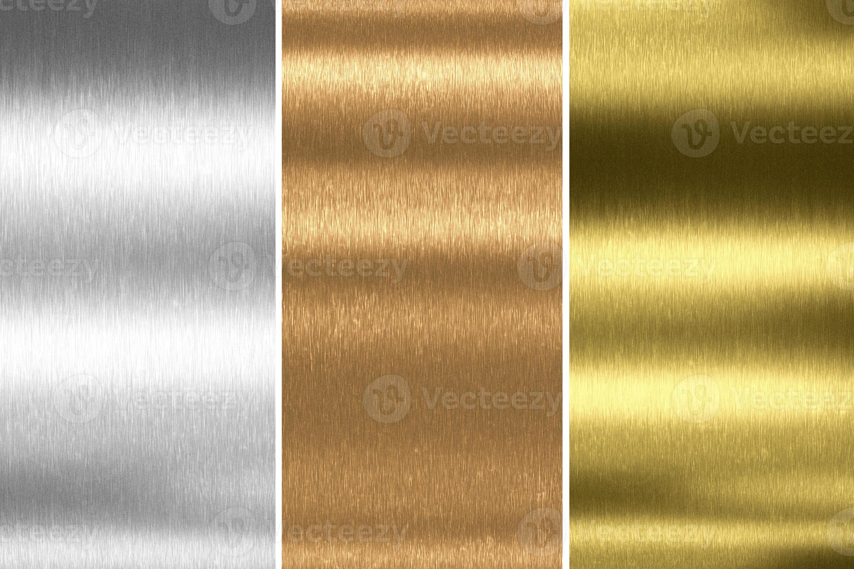 Gold, silver and bronze collection. Metal background. 3d rendering