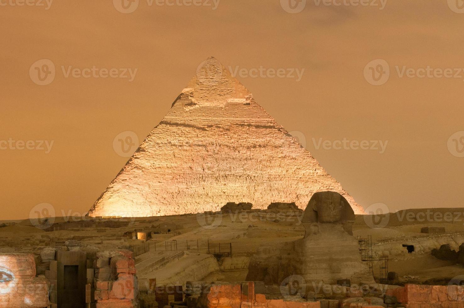 Giza Pyramid and Sphinx Light Show at Night - Cairo, Egypt photo