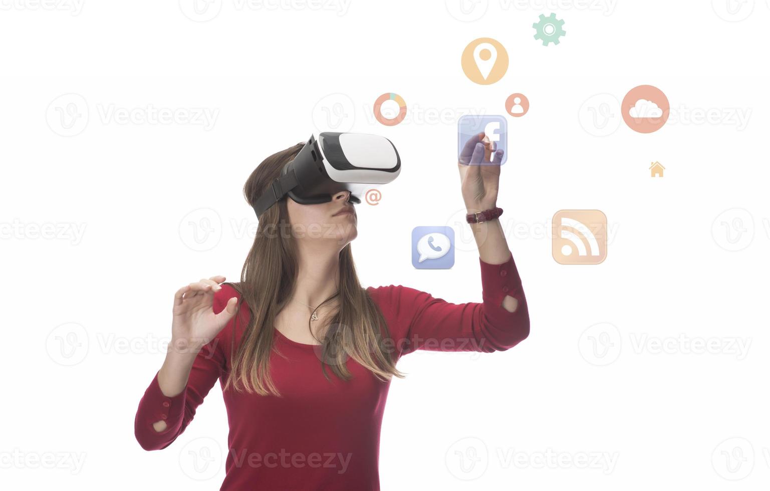 Woman with glasses of virtual reality. Future technology concept. photo