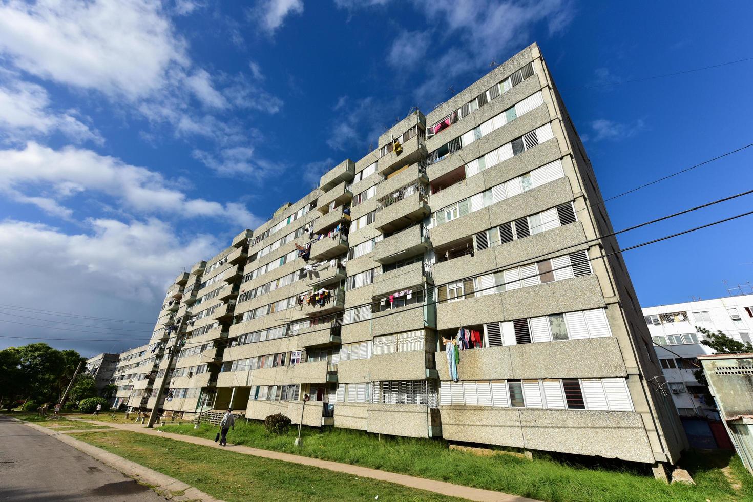 Building in Alamar, a district in the eastern part of Havana in Cuba. This district is primarily prefabrication construction of Soviet-style architecture, 2022 photo
