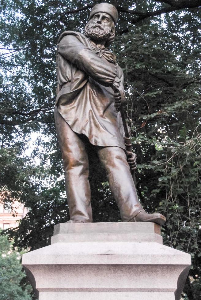 Monument to Garibaldi in Washington Square, New York. The monument was dedicated in June 1888 to General G. Garibaldi, the 19th century famous Italian patriot, 2022 photo