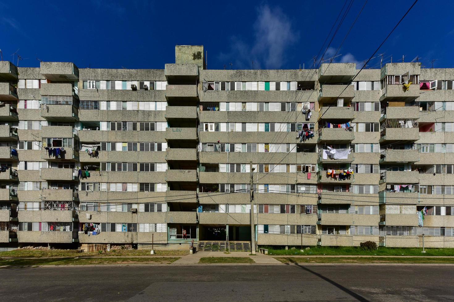 Building in Alamar, a district in the eastern part of Havana in Cuba. This district is primarily prefabrication construction of Soviet-style architecture, 2022 photo