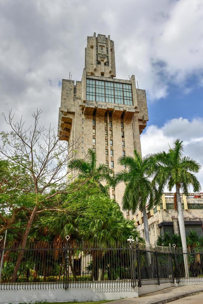 The Embassy of Russia in Havana, Cuba is a striking constructivist building in the Miramar district of the city. Some liken it to a sword, others to a syringe, 2022 photo