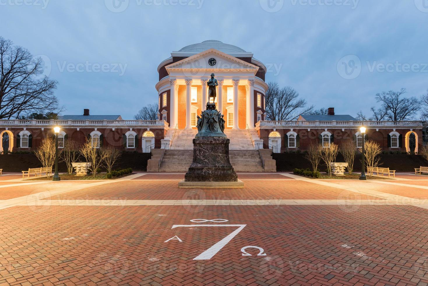 The University of Virginia in Charlottesville, Virginia at night. Thomas Jefferson founded the University of Virginia in 1819. photo