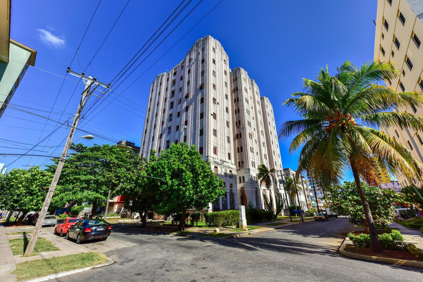 The Lopez Serrano Building in Vedado district of Havana, Cuba. It is considered the first Cuban skyscraper as it reproduces, the model of tall New York art deco buildings, 2022 photo