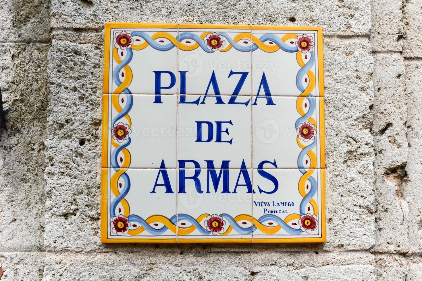 Street sign of Plaza de Armas in Old Havana, Cuba. photo